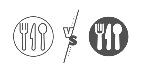 Icono de línea de comida. Signo de cubertería. Tenedor, cuchillo, cuchara. Vector — Vector de stock