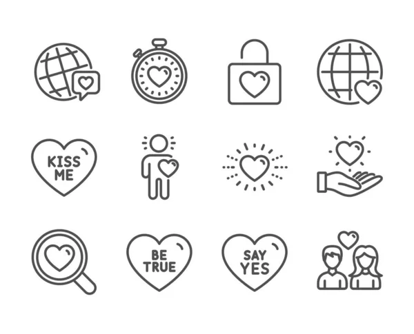 Set di icone dell'amore, come Be true, Friend, Heartbeat timer. Vettore — Vettoriale Stock
