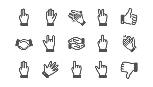 Hand gebaren pictogrammen. Handshake, klappen handen, overwinning. Klassieke set. Vector — Stockvector