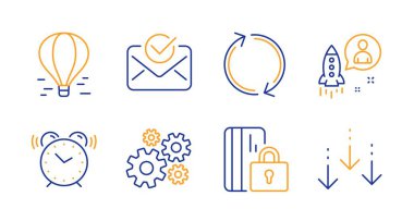 Hava balonu, Onaylı posta ve Engellenen kart simgeleri ayarlanır. Yenile, Cogwheel ve Başlangıç işaretleri. Vektör