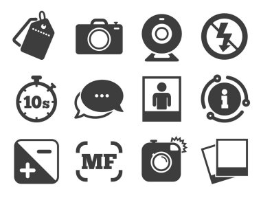 Fotoğraf, video simgeleri. Kamera, fotoğraf ve çerçeve. Vektör