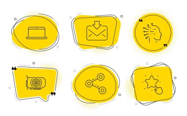 Yapay zeka, Gelen posta ve Paylaş simgeleri ayarlayın. Laptop, Gpu ve Sıralama yıldız işaretleri. Vektör