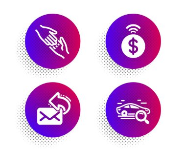 Yardım eli, Postayı Paylaş ve Temassız ödeme simgeleri ayarlanır. Araba tabelasını arayın. Vektör