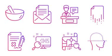 Arama haritası, Kurtarma dosyası ve Arama simgeleri ayarlandı. Pişirme karışımı, Reddet dosya ve Katılımcı işaretleri. Vektör