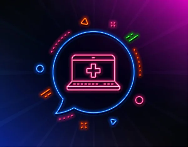 Medicine laptop line icon. Online medical help sign. Vector