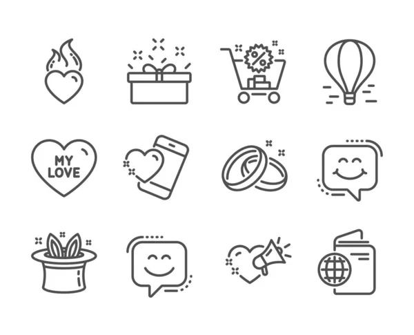 Set di icone delle vacanze, come fedi nuziali, messaggio d'amore, il Mio amore. Vettore — Vettoriale Stock