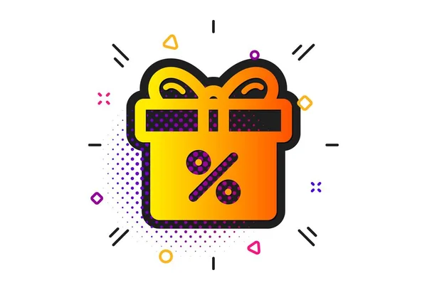 Geschenk doos met percentage pictogram. Aanwezig. Vector — Stockvector