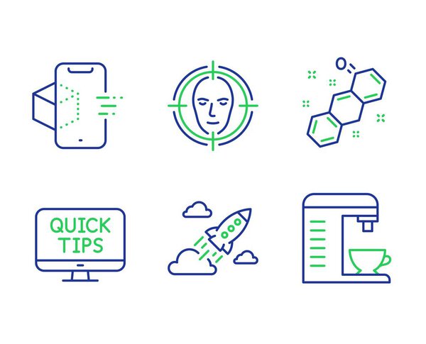 Face detect, Web tutorials and Chemical formula icons set. Vector