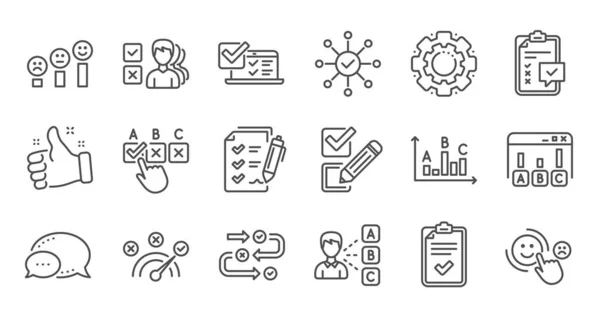 De pictogrammen van de enquête of de rapport regel. Advies, klanttevredenheid en feedback resultaten. Lineaire icon set. Vector — Stockvector