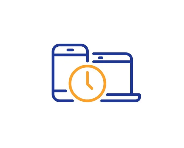 Icono de línea de gestión de tiempo. Señal de reloj. Dispositivos móviles. Vector — Vector de stock