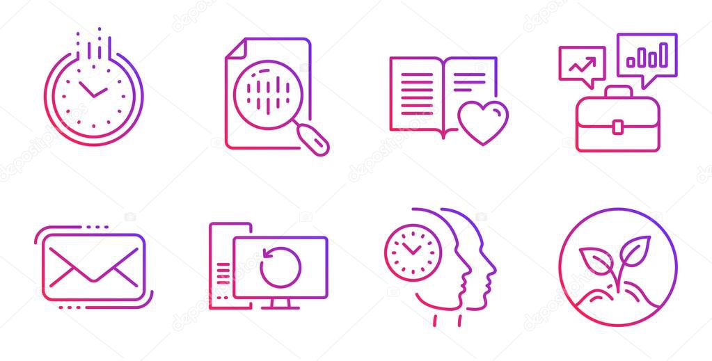 Recovery computer, Messenger mail and Analytics chart icons set. Vector