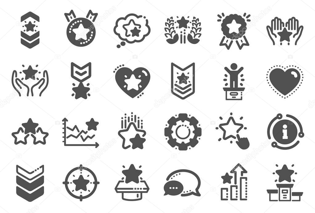 Ranking icons. First place, star rating and winner medal. Vector