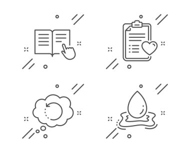 Okuma talimatı, Kurtarma verileri ve Hasta geçmişi simgeleri ayarlayın. Su sıçrama işareti. Vektör