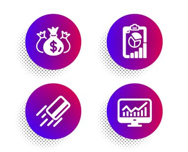 Yatırım, Kredi kartı ve Rapor simgelerini kontrol edin. İstatistikler işareti. Vektör