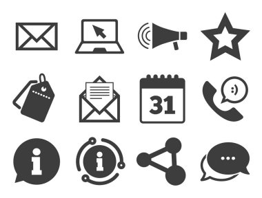 İletişim simgeleri. İletişim, posta işaretleri. Vektör