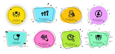 Kollajen cilt, Kalp ve Kişi bilgi simgeleri ayarlayın. Müşteri memnuniyeti, Sıralama ve Alkış eller işaretleri. Vektör