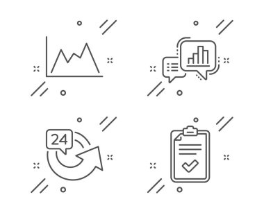 Grafik grafiği, 24 saat ve Diyagram simgeleri ayarlayın. Kontrol listesi işareti. Büyüme raporu, Tekrar, Büyüme grafiği. Anket. Vektör