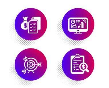 Analitik grafik, Hedef ve Muhasebe zenginlik simgeleri ayarlayın. Muhasebe raporu işareti. Vektör