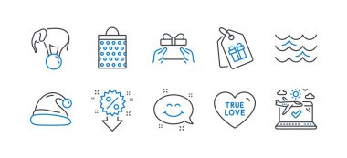 Dalgalar, Give present, Santa şapka gibi Tatil simgeleri kümesi. Vektör