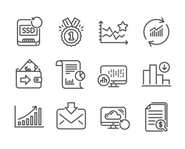 Finansal belgeler, Rapor, Güncelleştirme verileri gibi Eğitim simgeleri kümesi. Vektör