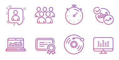 Zamanlayıcı, Sertifika ve Vinil kayıt simgeleri ayarlanır. Geliştiriciler sohbet, Web analitiği ve İstatistik işaretleri. Vektör