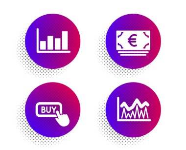 Euro para birimi, Rapor diyagramı ve Satın Al düğmesi simgeleri ayarlanır. Yatırım işareti. Vektör