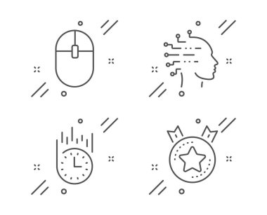 Hızlı teslimat, Bilgisayar fare ve Yapay zeka simgeleri ayarlayın. Sıralama yıldız işareti. Vektör