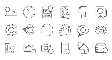 Kurtarma satırı simgeleri. Yedekleme, verileri geri yükleme ve dosyayı kurtar. Doğrusal set. Vektör