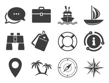 Cruise gezisi, gemi ve yat simgeleri. Seyahat işaretleri. Vektör