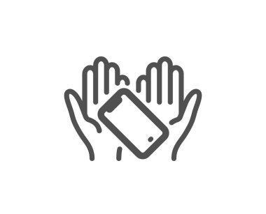 Akıllı telefon tutma simgesi. Telefon tabelası. Mobil cihaz. Vektör