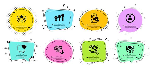 Collagen skin, Heart and Person info icons set. Customer satisfaction, Ranking and Clapping hands signs. Vector
