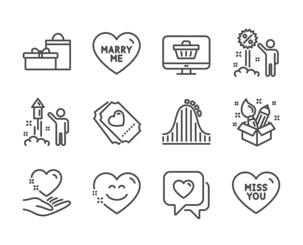 Set di icone delle vacanze, come Hold heart, Roller Coaster, Smile chat. Vettore — Vettoriale Stock