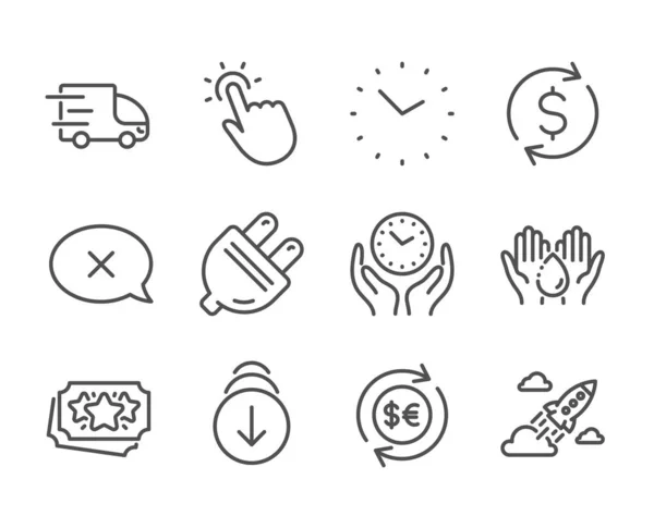Conjunto de ícones de negócios, como Touchpoint, foguete de inicialização, moeda de dinheiro. Vetor — Vetor de Stock