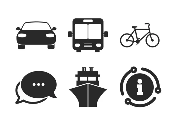 Iconos de transporte. Coche, Bicicleta, Autobús y Barco. Vector — Vector de stock