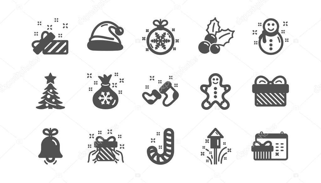 Christmas icons. Santa hat, Snowflake and Gift box. Classic icon set. Vector
