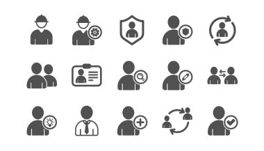 Kullanıcı kişi simgeleri. Profil, Grup ve Destek. Klasik simge seti. Vektör