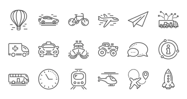 Verkehrsliniensymbole. Taxi, Hubschrauber und Zug. Linearer Symbolsatz. Vektor — Stockvektor