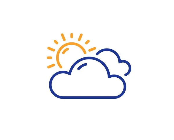 Icône de ligne de prévisions météo ensoleillée. Nuages avec signe solaire. Ciel nuageux. Vecteur — Image vectorielle