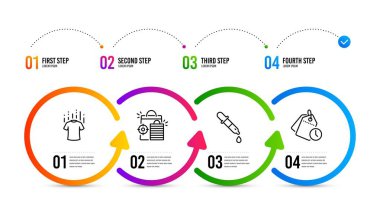 Kimya pipet, Seo alışveriş ve Kuru t-shirt simgeleri ayarlayın. Zaman yönetimi işareti. Vektör