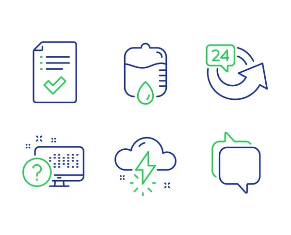 Drop Counter, åska väder och godkända checklista ikoner set. Online quiz, 24 timmar och Messenger skyltar. Vektor — Stock vektor