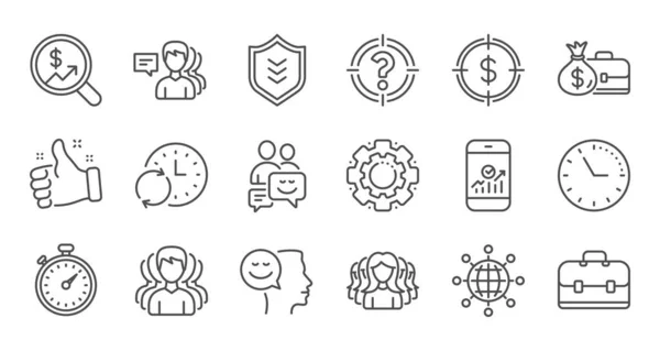 Business line-pictogrammen. Groep mensen, portfolio en teamwork. Lineaire icon set. Vector — Stockvector