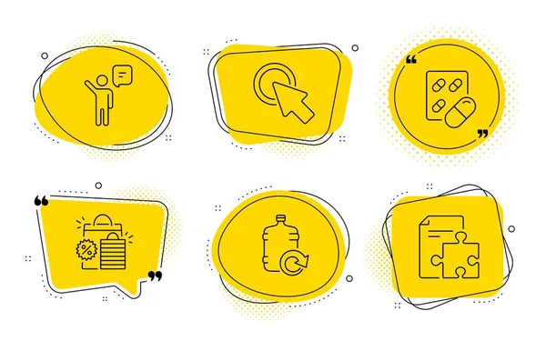 Agent, Capsule pill and Shopping bags icons set. Click here, Refill water and Strategy signs. Vector — Stock Vector