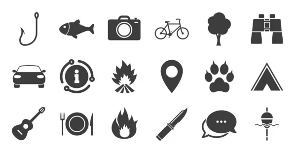 Conjunto de iconos de viajes, senderismo y camping. Vector — Vector de stock