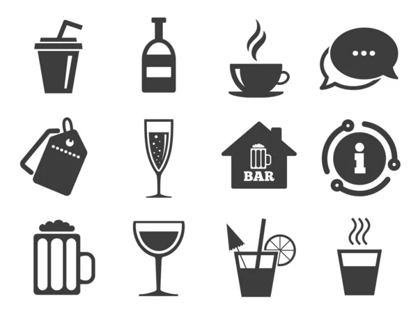 Café, icônes de thé. L'alcool boit des signes. Vecteur — Image vectorielle