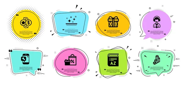 Alışveriş, Telefon onarım ve Kelime simgeleri ayarlayın. Temiz cilt, Nakliye desteği ve 3d grafik işaretleri. Vektör