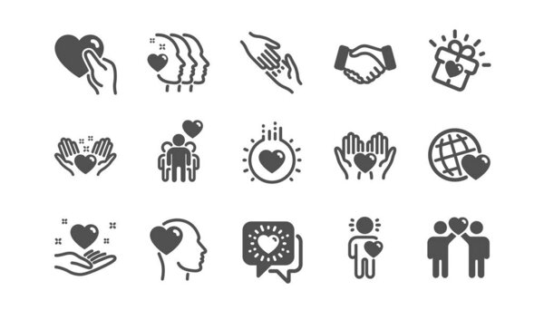 Friendship and love icons. Interaction, Mutual understanding and assistance business. Classic set. Vector