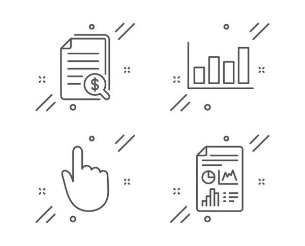 Documentos financieros, Haga clic en la mano e informe de iconos de diagrama establecidos. Informe de firma de documento. Vector — Archivo Imágenes Vectoriales