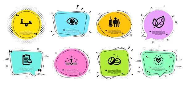Farsightedness, Tıbbi reçete ve Heartbeat simgeleri ayarlayın. Denge, Yaprak ve Tıbbi tablet işaretleri. Vektör