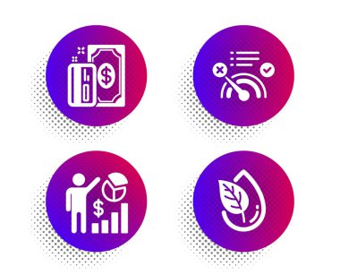 Ödeme, Seo istatistikleri ve hiçbir internet simgeleri ayarlayın. Organik ürün işareti. Vektör