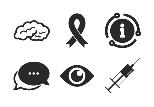 Medicine icons. Syringe, eye, brain and ribbon. Vector — Stock Vector
